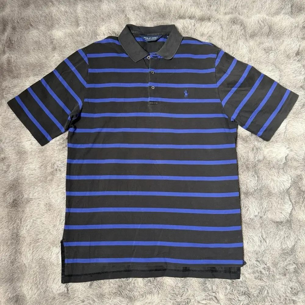 Polo Ralph Lauren Golf Polo Shirt Blue Striped Size Medium 100% Pima Cotton